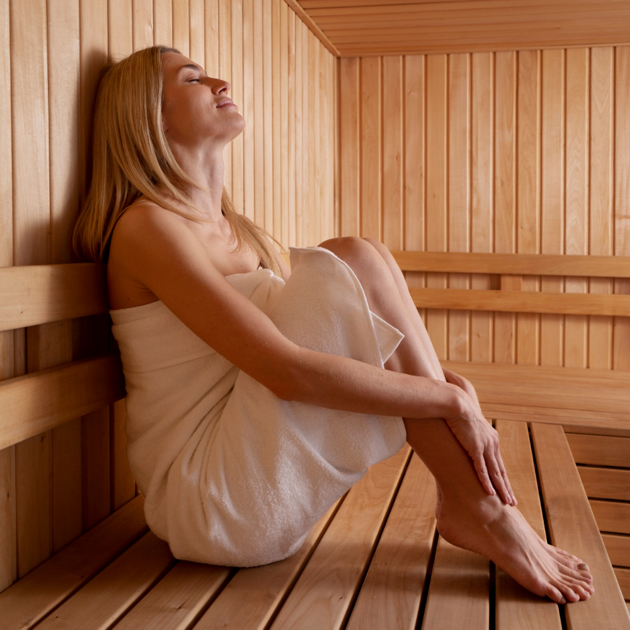 Close Up Woman Relaxing Sauna